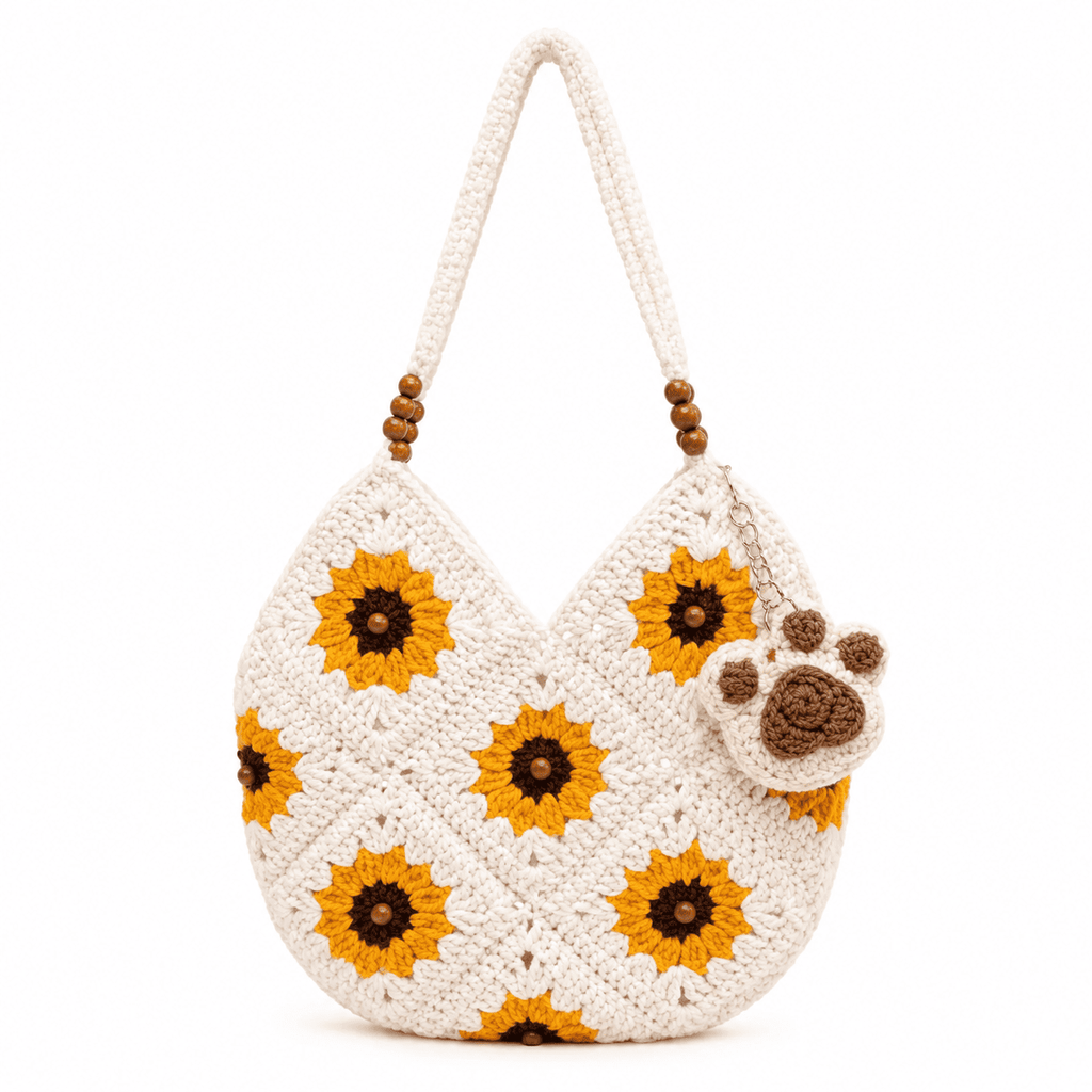 Sac Cabas Crochet Tournesol Granny Square | Sac Laine Épaule Bandoulière