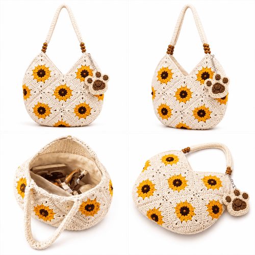 Sac Cabas Crochet Tournesol Granny Square | Sac Laine Épaule Bandoulière